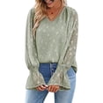 thumbnail image 2 of Txlixc Camisa de chiffon de encaje femenino casual suéter básico de manga larga con cuello V sólido y expansión, adecuado para la calle del Club Txlixc  moda, 2 of 5