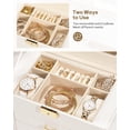 thumbnail image 4 of Homde Caja de joyería enorme de cuero sintético, organizador de relojes con espejo, collar, anillo, pendiente, estuche de regalo con cerradura (blanco + dorado), 4 of 5