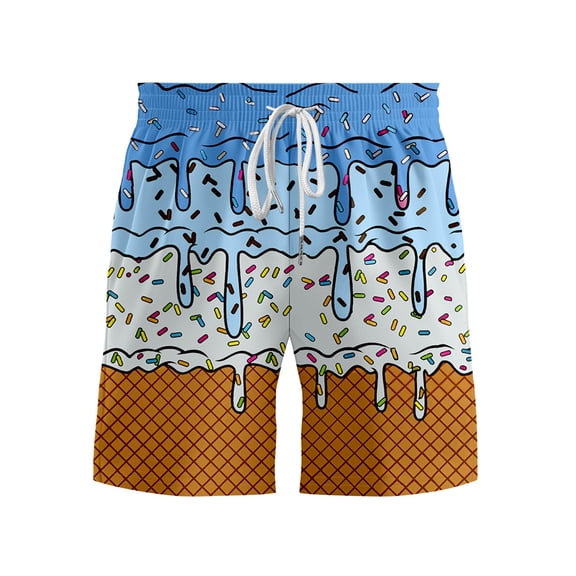 CONZONE Mens Swim Trunks Ice Cream Graphic Board Shorts for Men Elastic Waist Drawstring Lightweight Quick Dry Summer Beach Swim Shorts