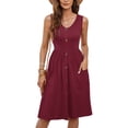 thumbnail image 2 of OutfitShow Women Summer Dresses V Neck Sleeveless Casual Flowy Sundresses Button Floral Midi Dress with Pockets, 2 of 7