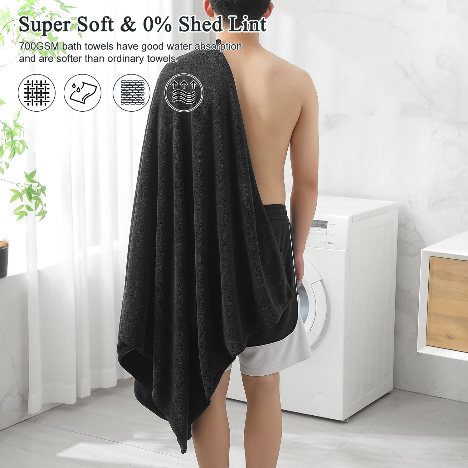 Beartech 8 Piece Microfiber Bath Towels Set - 2 Bath sheets,2 Hand Towels,4 Washcloths,Soft & Highly Absorbent Family Towels,Quick Dry & Less Lint Shower towels for Bathroom,Spa-Black