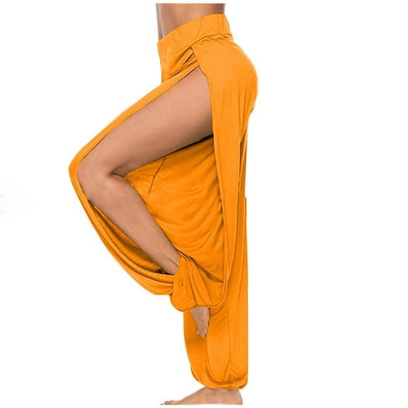Staron Women's Yoga Pants High Slit Casual Harem Pants Elastic Waist Workout Sports Trousers, Orange L