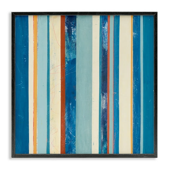 Stupell Industries Distressed Blue Stripes Abstract Painting Black Framed Art Print Wall Art, 12 x 12