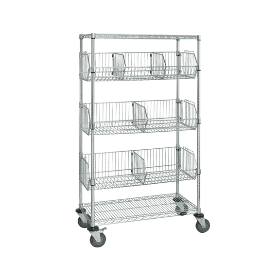 Quantum Storage Systems M1836BC6C 5-Tier Mobile Wire Basket Unit with 3 Baskets, Chrome Finish, 18" Width x 36" Length x 69" Hei