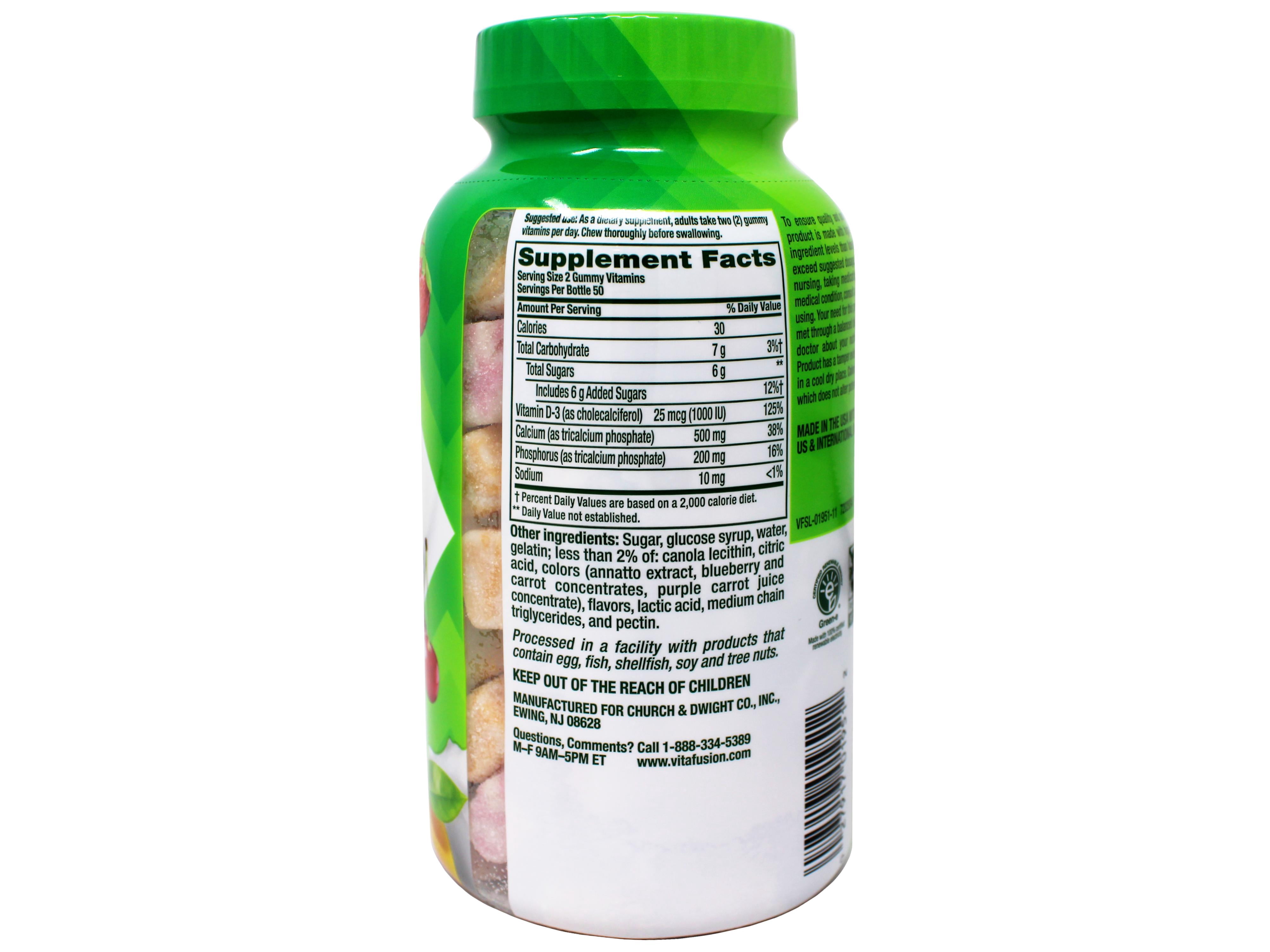 Vitafusion Calcium 500 mg Gummy Vitamins For Adults, Creamy Swirled Fruit 100 ea (Pack of 2)