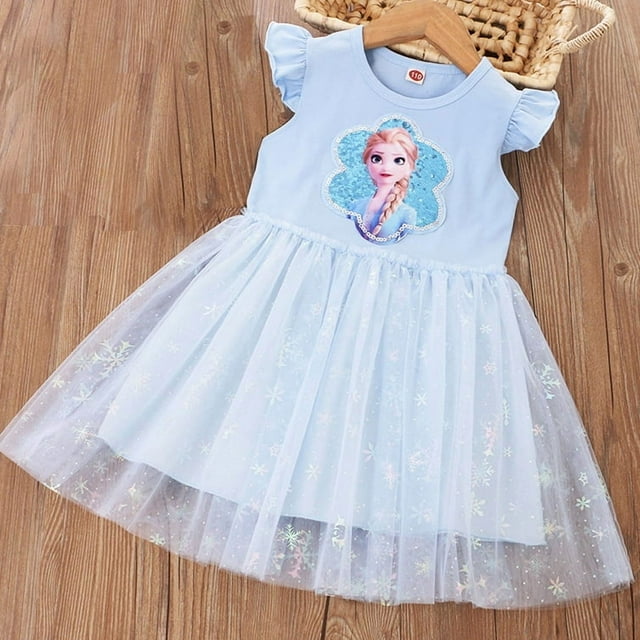 Vêtements d'Été pour Enfants Frozen 2 Dessin Animé Elsa Anna Imprimé Robe Costume Décontracté Motif Princesse Mignon Tenue Quotidienne Robe Pailletée