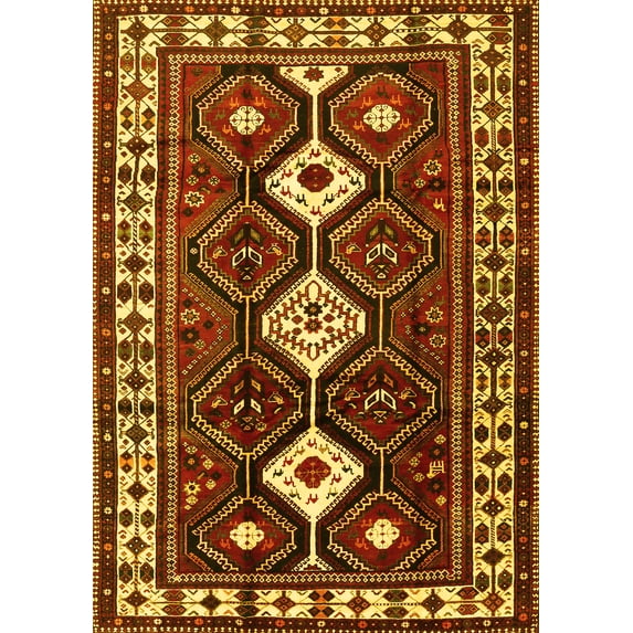Ahgly Company Machine Washable Indoor Rectangle Persian Yellow Traditional Area Rugs, 3' x 5'