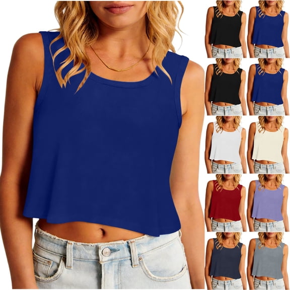 Feancey Women's Crop Tank Tops Loose Fit Sleeveless T-Shirts Solid Color Casual Workout Tank Top Dressy Trendy Going Out Tee Tops Beige L