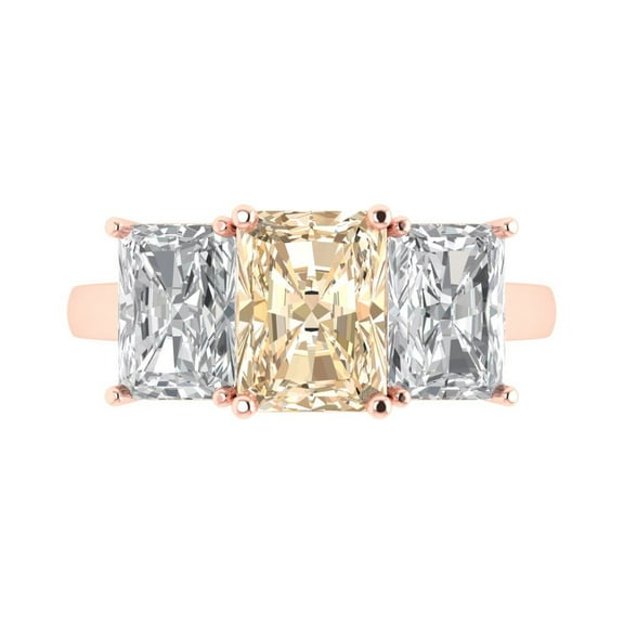 Clara Pucci 14K Rose Gold 4ct Morganite Three-Stone Ring for Women