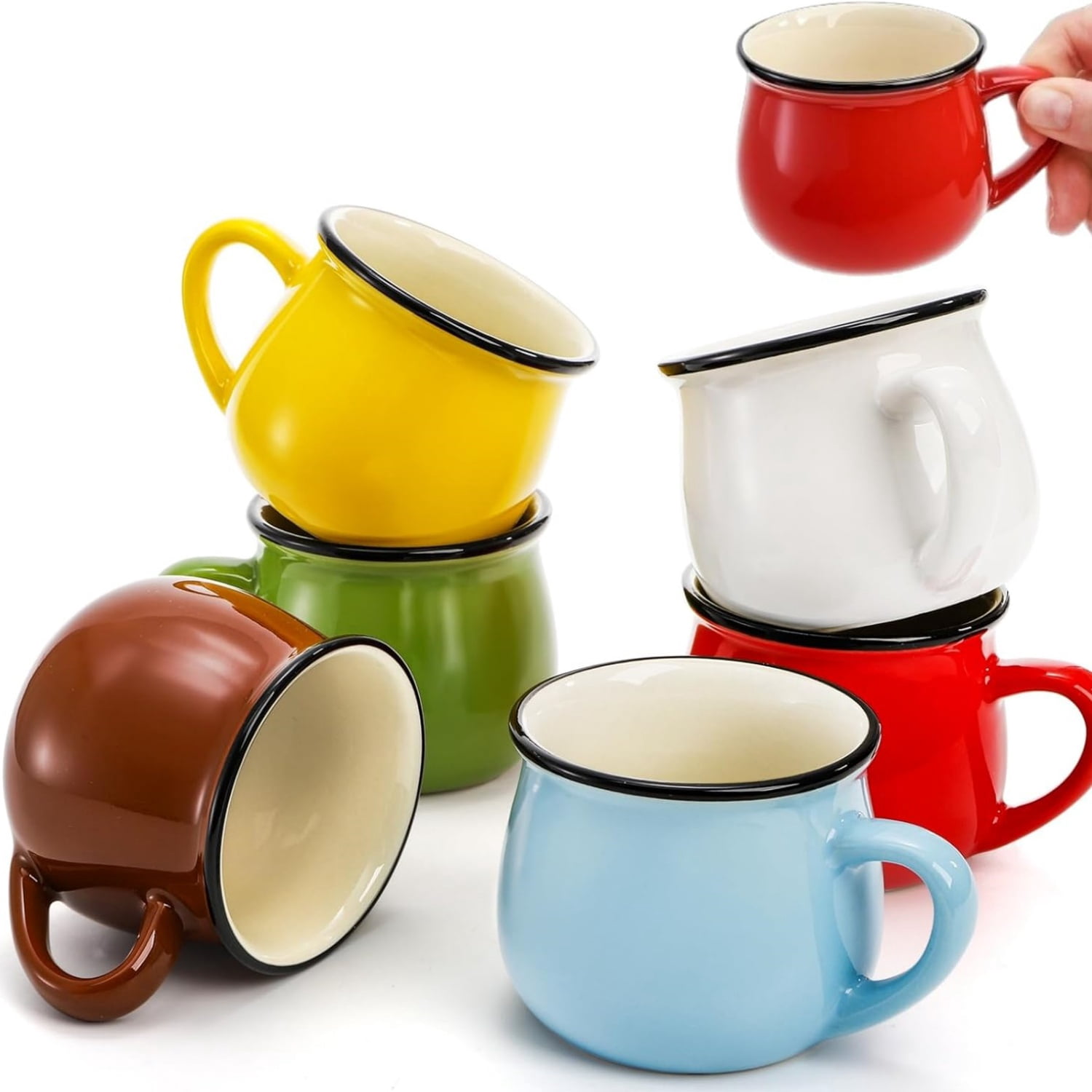 5 Oz 6 Pcs Cute Coffee Mugs, Mini Ceramic Espresso Cups, Small Demitasse Mugs with Handle for Home Kitchen Coffee Bar