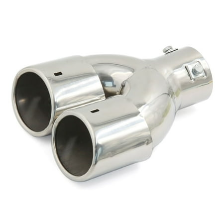 Dual Stainless Pipes - Unique Bargains 62mm Inlet Stainless Steel Dual Oval Outlet Y Shape Pipe Car Exhaust Muffler Tip