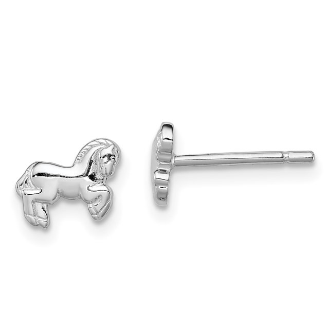 Sterling Silver Rhodium-plated Children's Horse Post Earrings QE11836