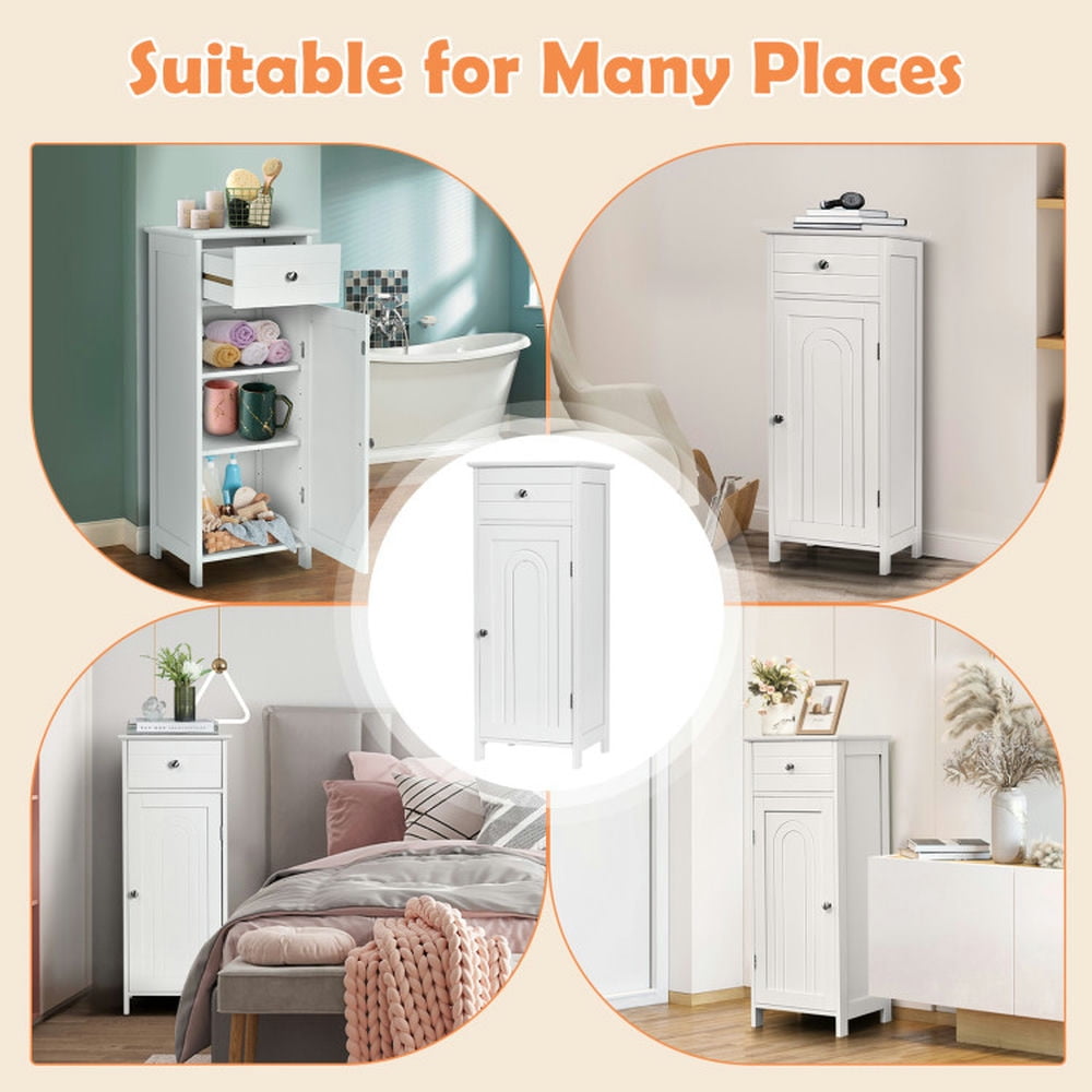 Finihen Bathroom Storage Cabinet, Bathroom Floor Cabinet, Wooden Storage Free-Standing Floor Cabinet with Drawer and Shelf, for Bathroom, Living Room, Bedroom, Kitchen, White Finihen Bathroom Storage Cabinet, Bathroom Floor Cabinet, Wooden Storage Free-Standing Floor Cabinet with Drawer and Shelf, for Bathroom, Living Room, Bedroom, Kitchen, White