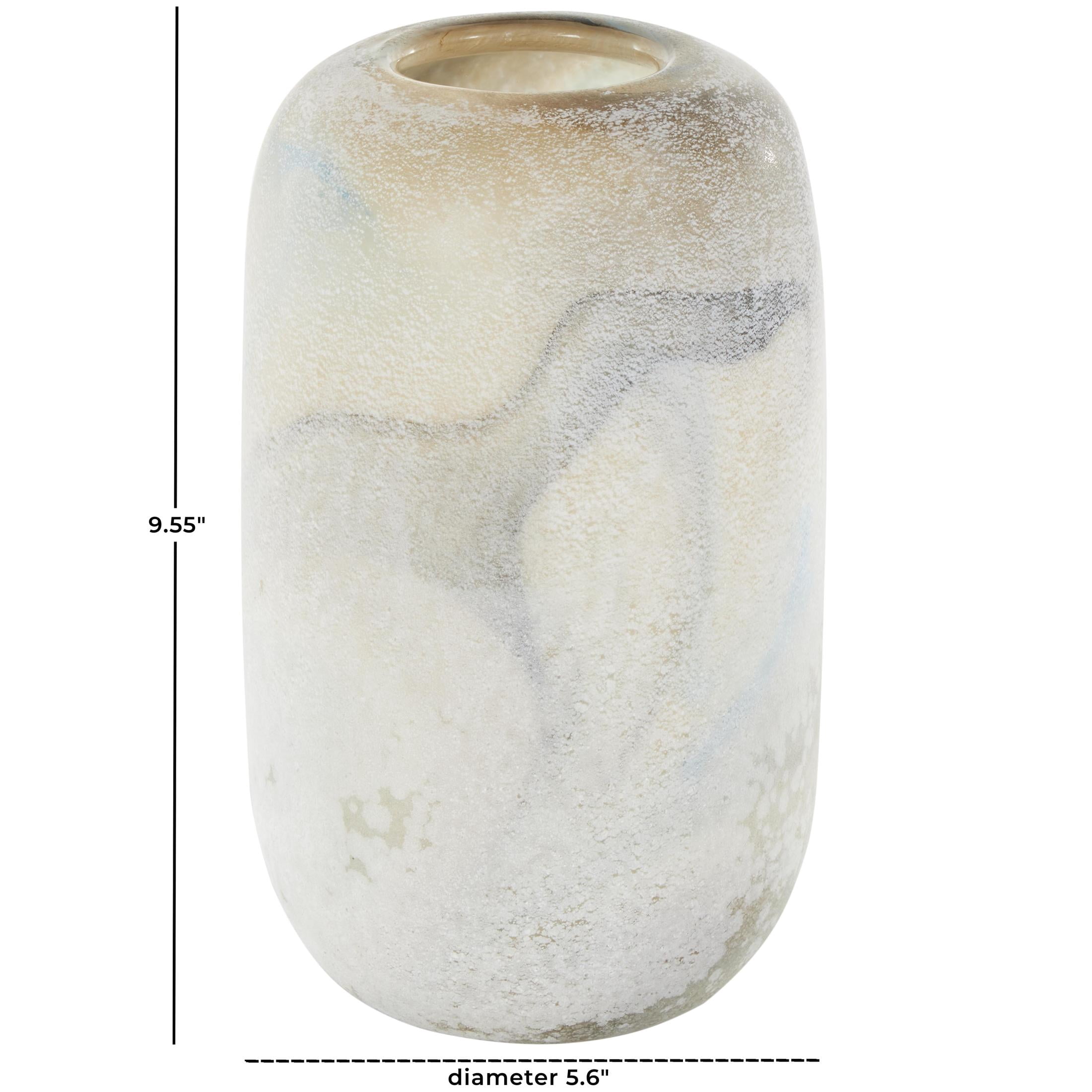 DecMode 10" Distressed Cream Glass Vase with Blue and Tan Texturing