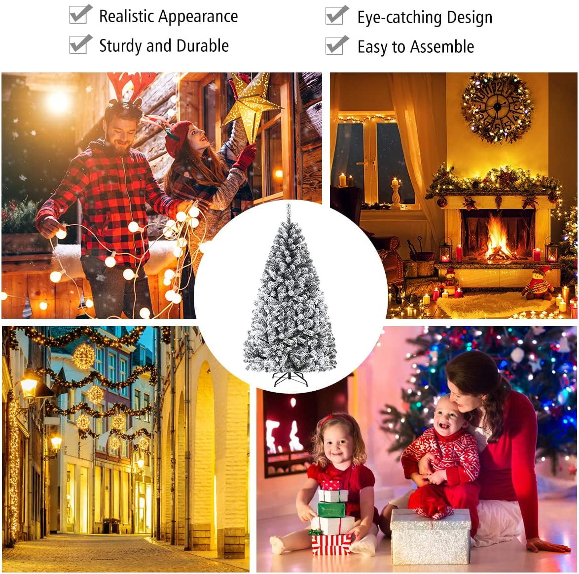 Gymax 7.5ft Snow Flocked Hinged Artificial Christmas Tree Unlit Holiday Decor