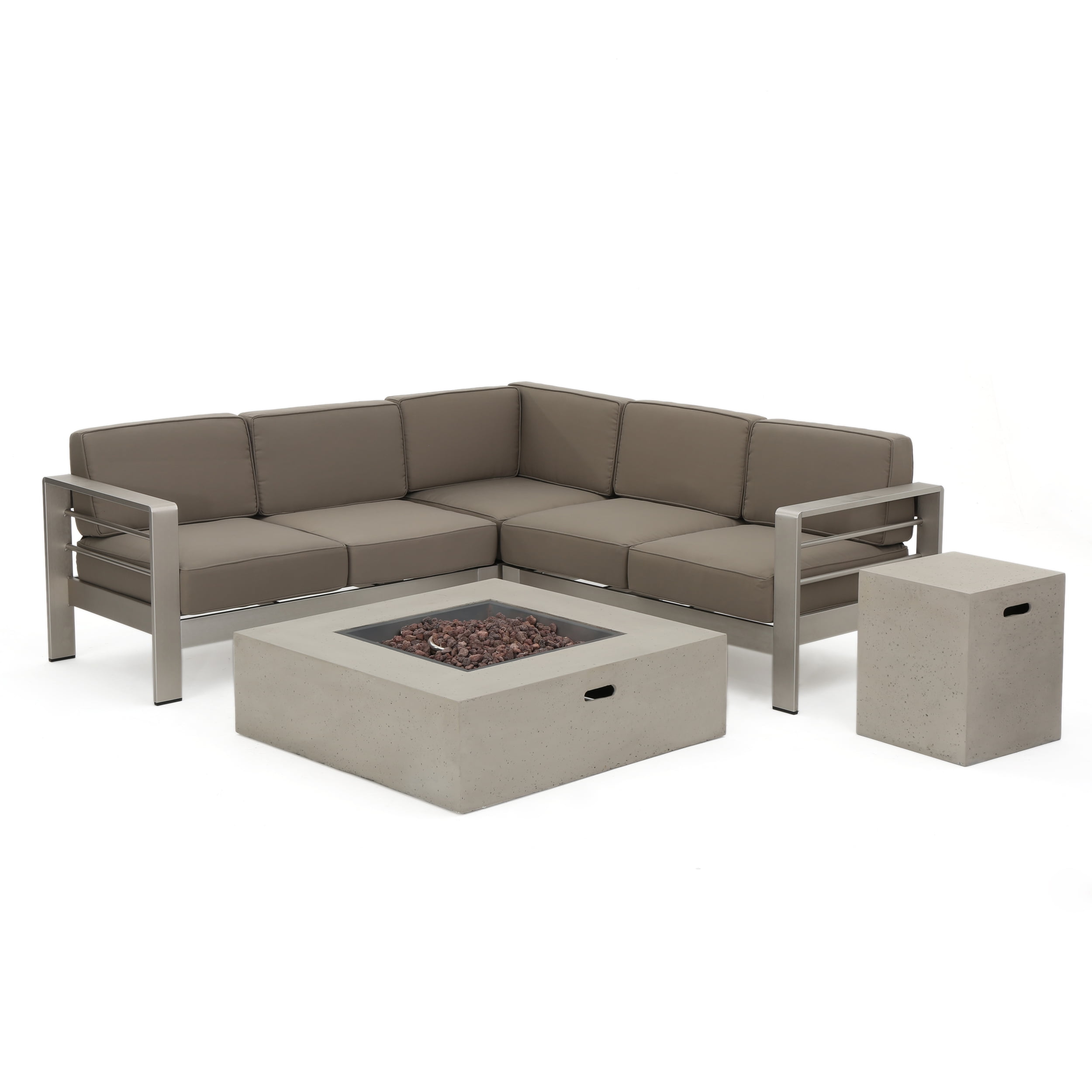 Crested Bay Outdoor V Shaped Sofa Set With Fire Table Khaki And Crested Bay Outdoor V Shaped Sofa Set With Fire Table Khaki And Light Grey Com