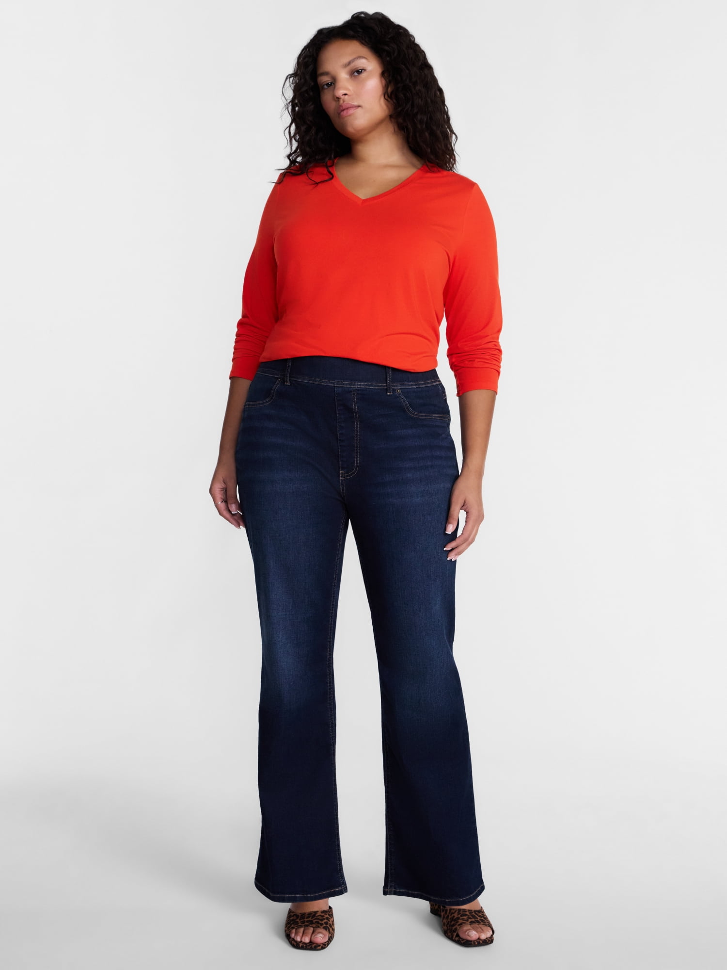Terra & Sky Women's Plus Size V Neck Tee with Long Sleeves, Size 0X-5X