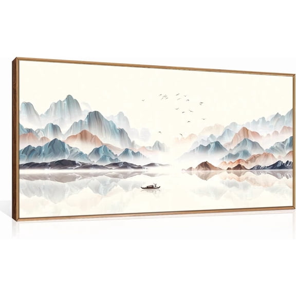 Framed Watercolor Mountain Wall Art Set Neutral Landscape with Boat Wall Decor Nature Wilderness Modern Art Print Rustic Colorful Artwork for Living Room,Bedroom,Office-20x40