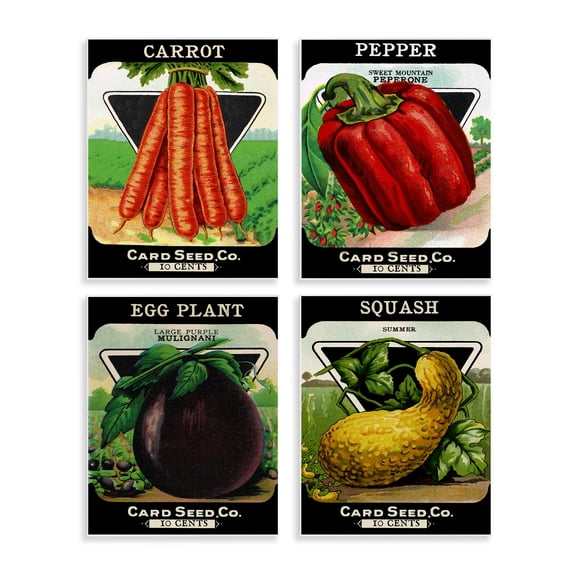 Stupell Industries Vintage Farm Garden Vegetables Food & Beverage Painting Unframed Art Print Wall Art, 11 x 14, Set of 4