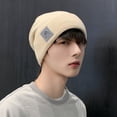 thumbnail image 4 of Gorro de invierno para hombre, 2 piezas, gorro tejido de lana cálido, a prueba de viento, nuevo estilo de moda, capucha de felpa gruesa para ciclismo (gris oscuro + negro), 4 of 5