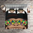 thumbnail image 2 of Ambesonne Funny Quilted Coverlet 3 Pcs, Hipster Monkey Glasses, King Size, Brown Black White, 2 of 2