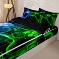 thumbnail image 3 of Erosebridal Neon Game Controller Pattern Zipper Twin Comforter Sets with Fitted Sheet and 2 Pillowcases,Cube Block Print Zipper Bedding Set,Royal Blue Green,Black Reversible, 3 of 6