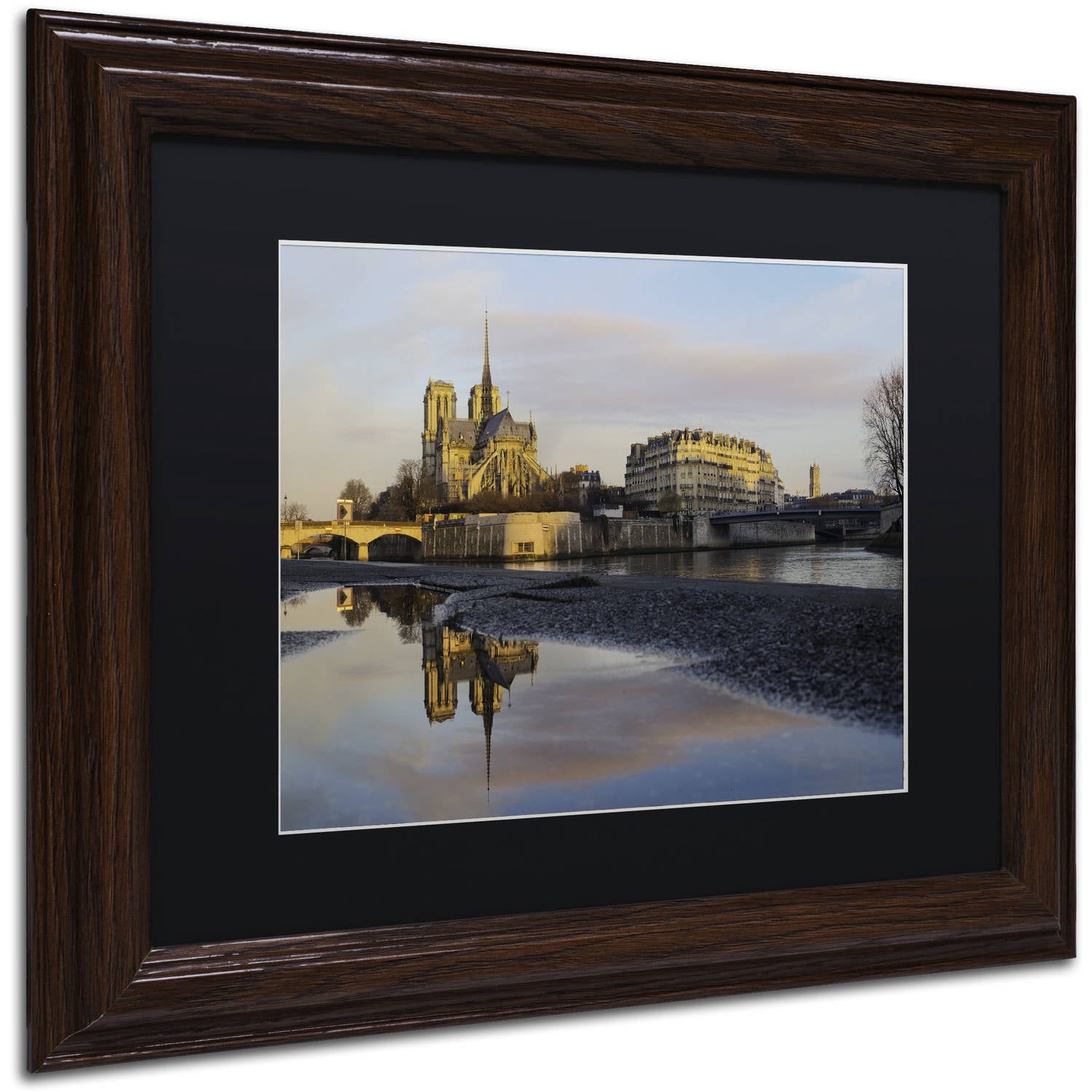 Trademark Fine Art "Sunrise in Notre Dame de Paris" Canvas Art by Mathieu Rivrin, Black Matte, Wood Frame