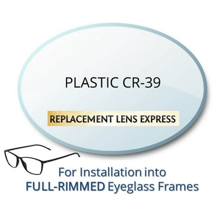 Single Vision Plastic CR39 Prescription Eyeglass Lenses, Left and Right (One Pair), for installation into your own Full-Rimmed Frames, Anti-Scratch Coating