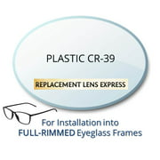 Single Vision Plastic CR39 Prescription Eyeglass Lenses, Left and Right (One Pair), for installation into your own Full-Rimmed Frames, Anti-Scratch Coating Included