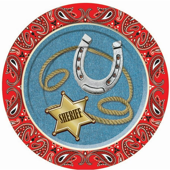 Way Out West Western Cowboy Dessert Plate Birthday Party Decor Tableware 8pc/pk