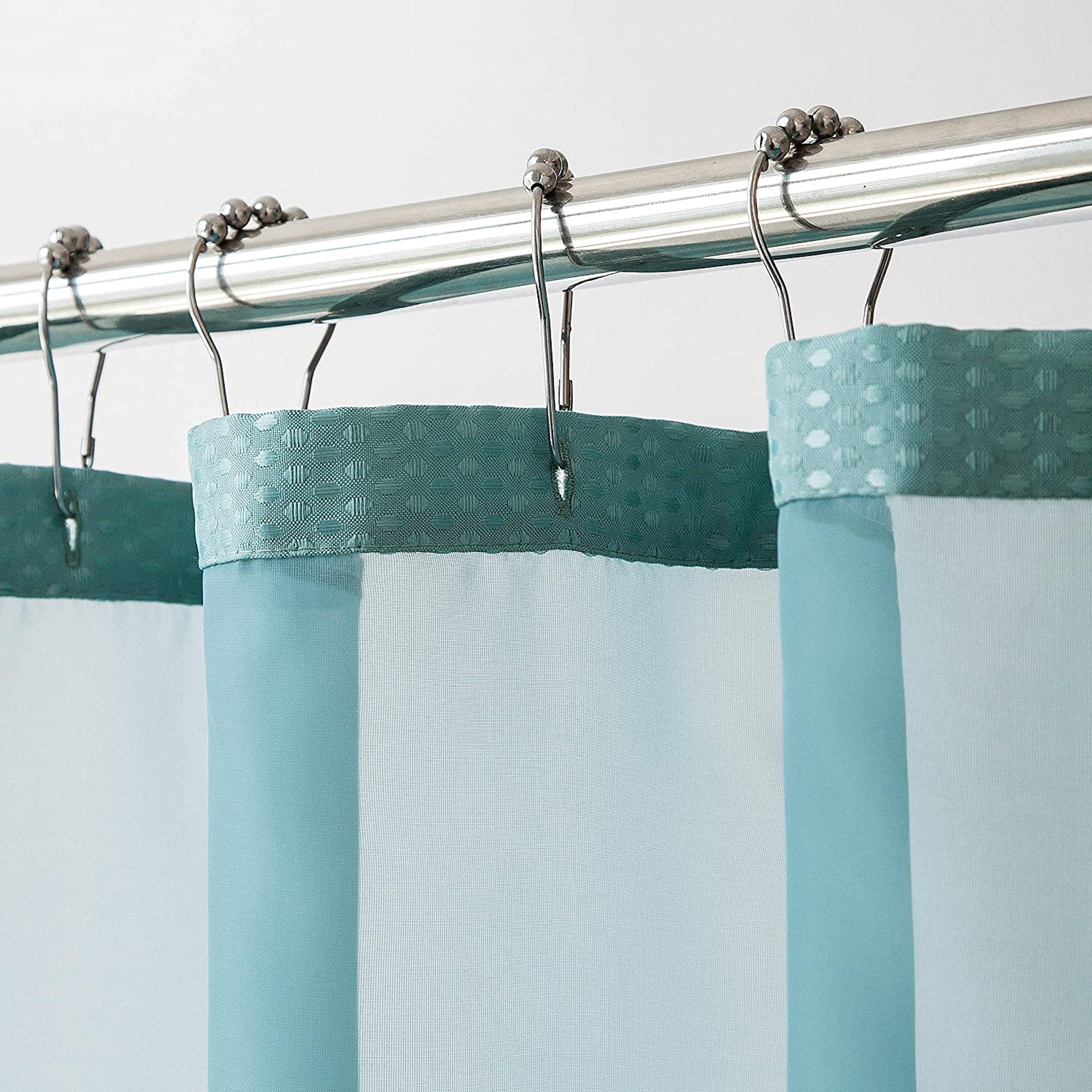 DAINTY HOME COMPLETE 2 IN 1 WAFFLE WEAVE HOTEL Spa Style Fabric Shower Curtain Snap On/Off Waterproof Detachable Liner Set, 72 inch wide x 72 inch long in Aqua