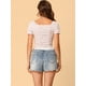 thumbnail image 3 of Tops Cortos Florales Allegra K de Manga Corta con Parte Delantera Fruncida para Mujer Blanco L, 3 of 5