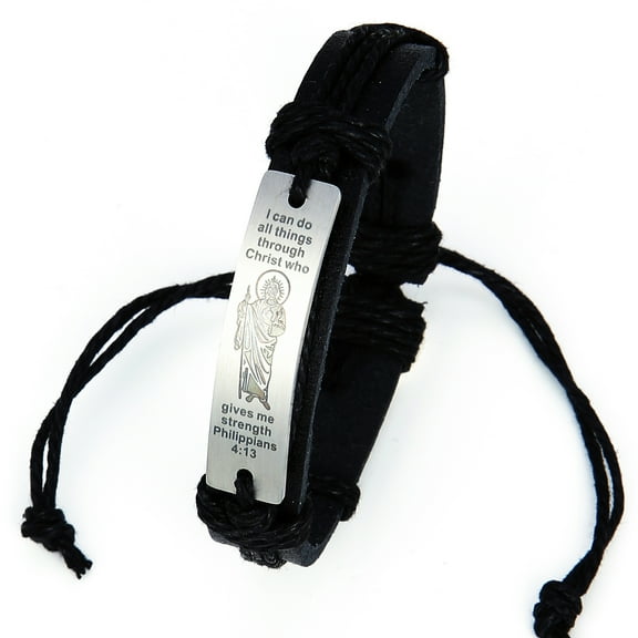 Christian Faith Adjustable Encouragement Lord's Leather Braided Cuff Bracelet for Men and Women