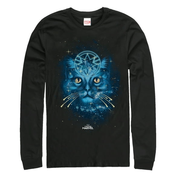 Men's Marvel Captain Marvel Starry Goose Cat  Long Sleeve Shirt Black Medium