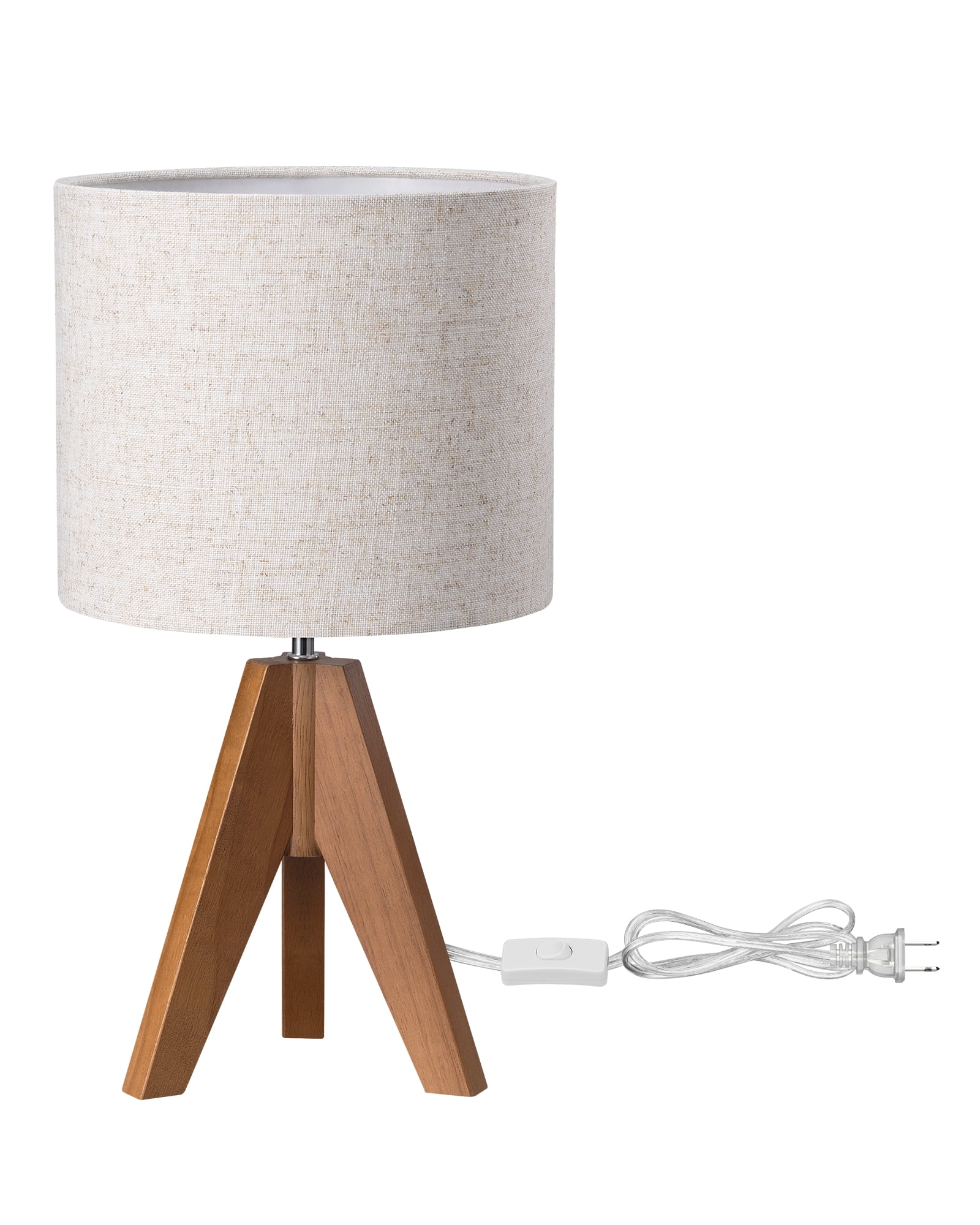 EDISHINE Small Bedside Table Lamp, Geometric Modern Wood Tripod Nightstand Lamp with Soft Light-14.2 inch