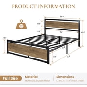 Sha Cerlin Brown Full Size Metal Platform Bed Frame with Wooden Headboard & Footboard, Adult