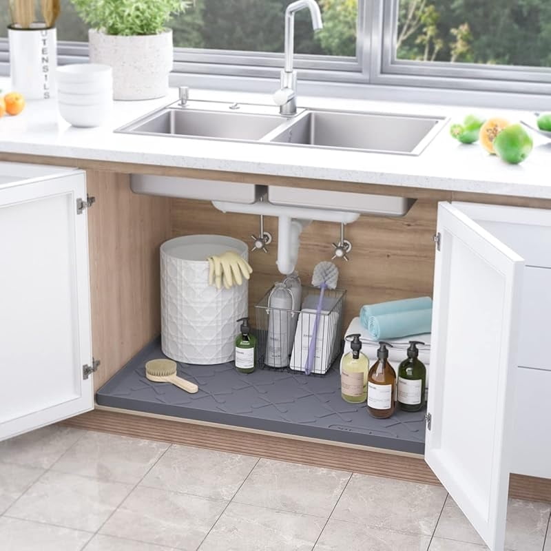 34" x 22" Under Sink Mat Waterproof, Silicone Mat Kitchen Drawer Shelf and Cabinet Liner, Sink Protector for Kitchen Organizers and Storage, Boot Tray Pet Food Mats