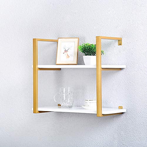Rustic Metal and Wood Wall Shelf Unit 2 Tier,Farmhouse Floating
