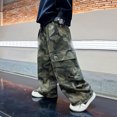 thumbnail image 2 of LIIPEE Boys Cargo Pants Camouflage Printed Elastic Waist Straight Wide Leg Loose Fit Workwear Joggers Trousers With Pockets Child Versatile Indoor Outdoor Wear Pants,Green,13-14 Years, 2 of 8