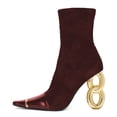 thumbnail image 2 of FSJ Women Classic Square Closed Toe Ankle Boots Gold Metal Chain High Heel Cap Toe Side Zipper Mid Calf Short Booties Sexy Dress Shoes Size 5 Red, 2 of 4