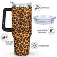 thumbnail image 3 of 40oz Fashion Leopard Pattern Stainless Steel Flip Straw Tumbler Spill Proof Travel Cup Double Wall Vacuum Insulated Coffee Mug with Top Handle, 3 of 6
