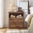 thumbnail image 4 of LEYAOYAO Farmhouse Nightstand, 2 Drawer Wood Side Table with Open Shelf for Bedroom, Living Room, Brown, 4 of 9