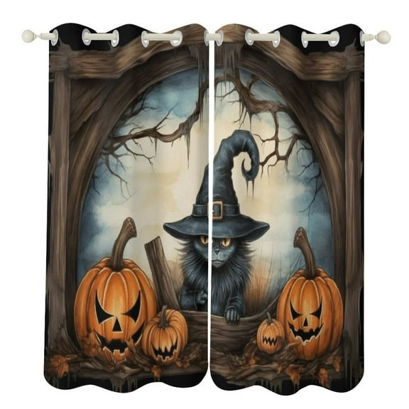 Pumpkin Lantern Black Cat Modern Window for Living Room Curtains for Child Bedroom Kitchen Decor Blinds Drapes