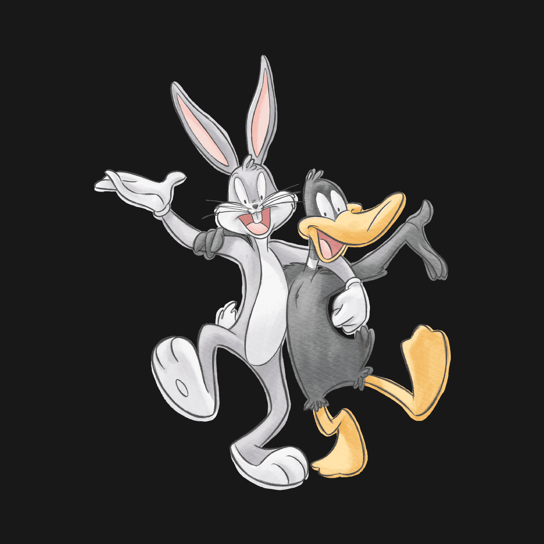 Looney Tunes Bugs Bunny and Daffy Duck Youth Black Crew Neck Looney Tunes Bugs Bunny and Daffy Duck Youth Black Crew Neck