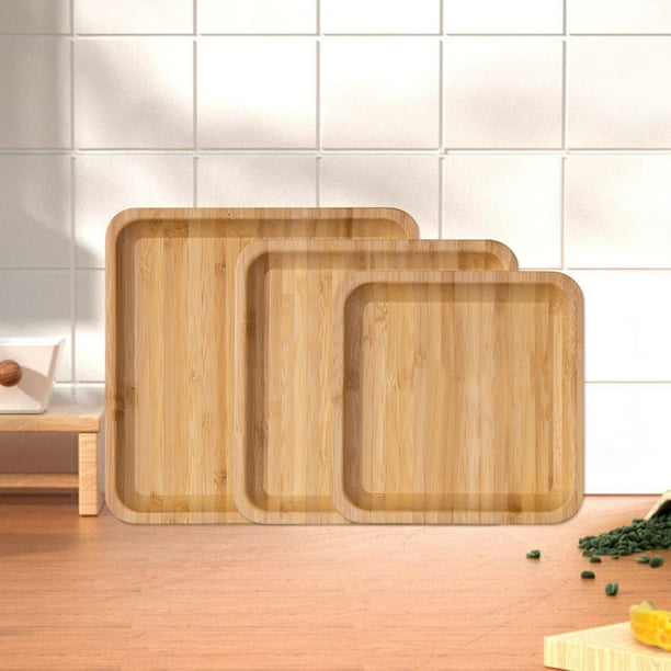 Bandeja de Bambú para Aperitivos | Bandeja de Madera Amarilla para Servir Frutas y Aperitivos | Bandeja Pequeña de Madera Multitamaño para Cocina, Comedor o Fiesta | Juego de 1 Pieza