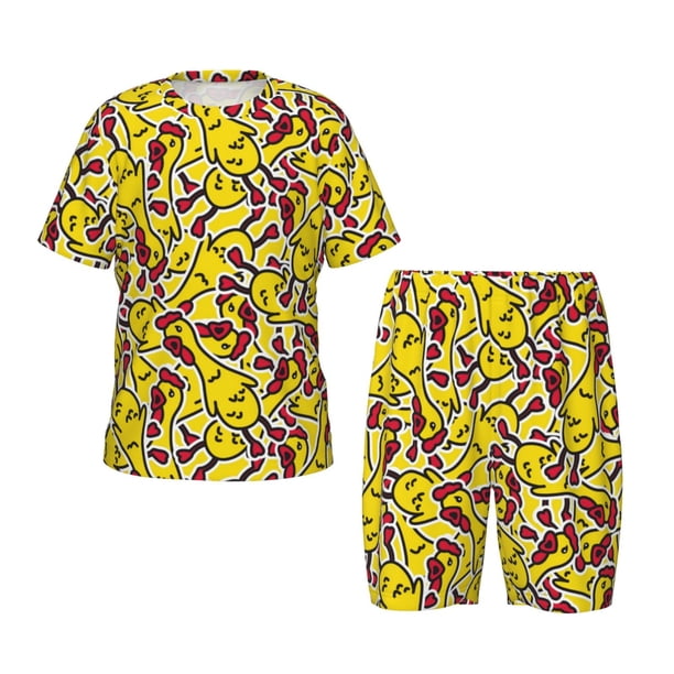 Balery Chicken Cartoon Conjunto de Pijama Infantil de Manga Corta con Estampado – Ropa de Dormir de Algodón Suave-Medium