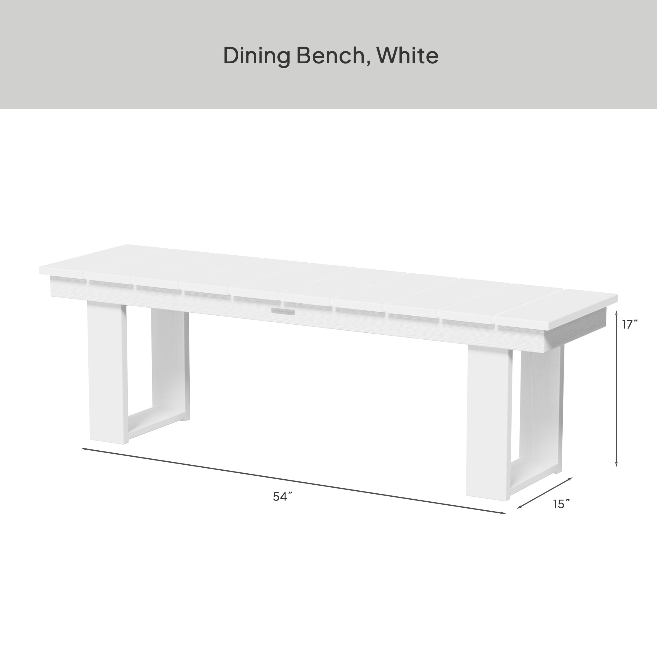 Better Homes & Gardens Ezra Outdoor Dining Bench, White, HDPE Construction