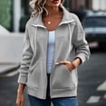 thumbnail image 2 of HappyYEE Women’s Lapel Zip Jacket - Drawstring Long Sleeve Coat Tops with Pockets - Loose Fall Daily Casual Outerwear, 2 of 9