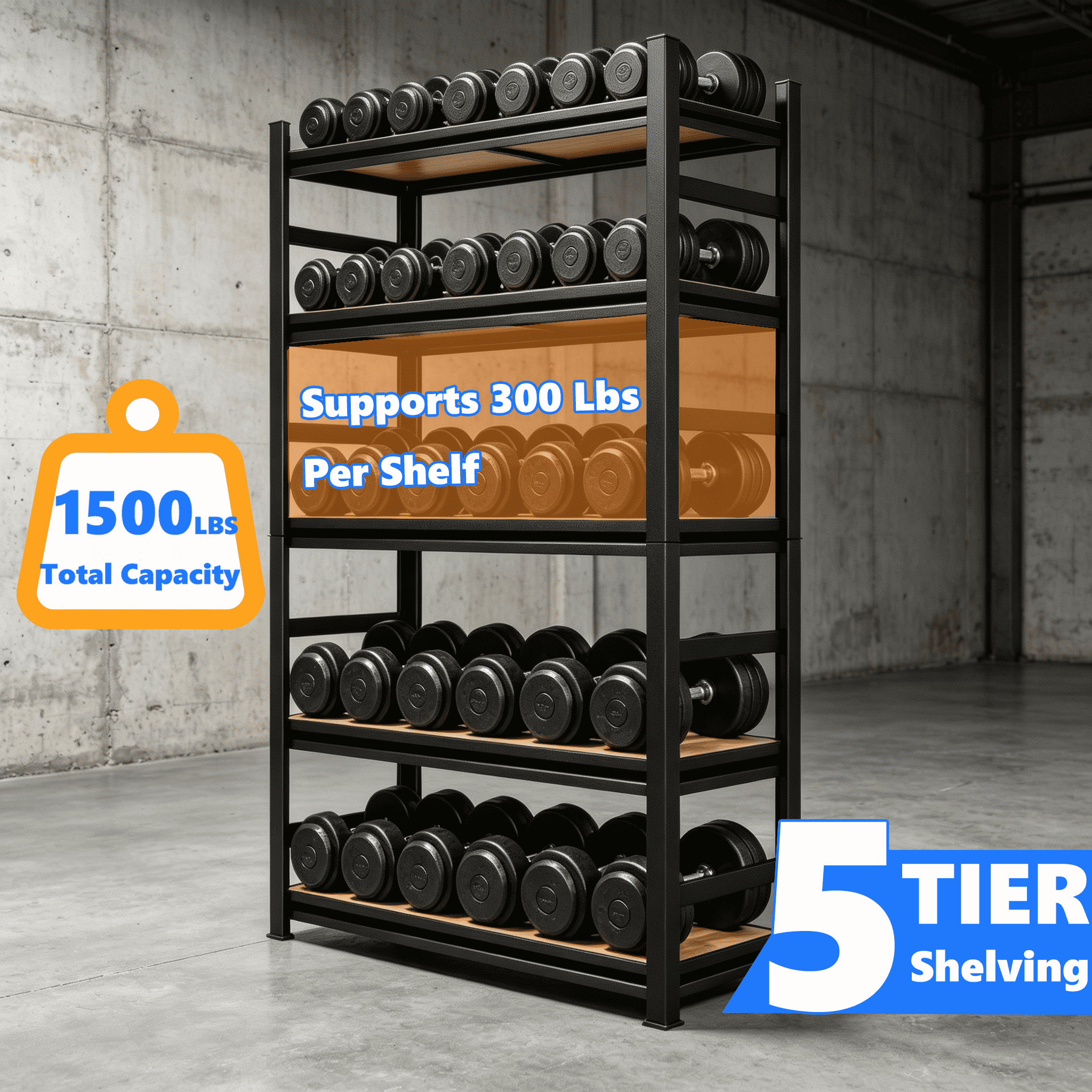 63‑inch Height Storage Shelving Unit with Five‑Tier Adjustable Shelves, Can Be Disassembled into Two Independent Units, for Home, Warehouse, School, Office, Supermarket and Other Scenarios