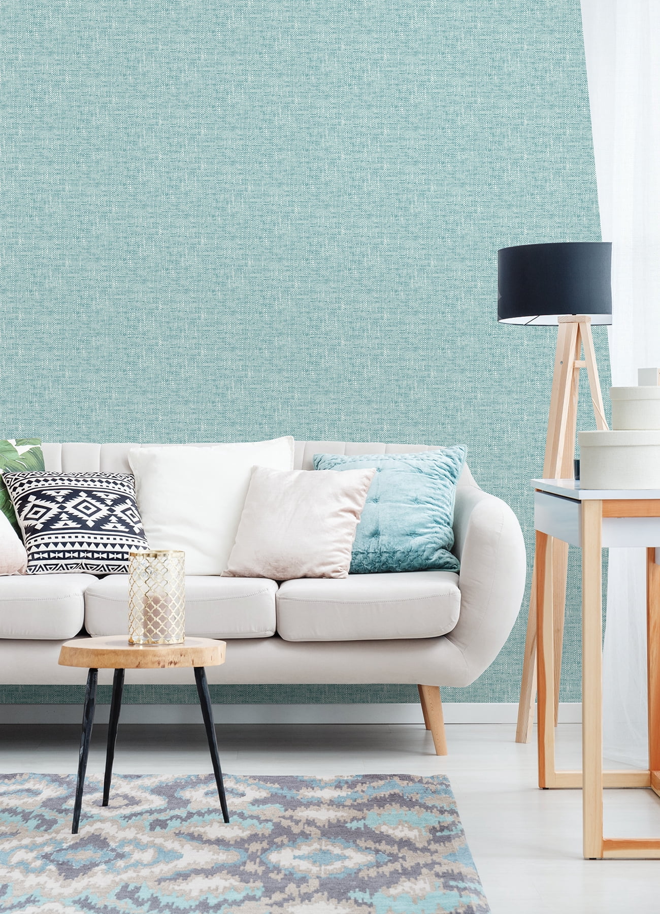 NuWallpaper Aqua Poplin Texture Raised Ink Vinyl Peel And Stick Wallpaper, 216-in by 20.5-in, 30.75 sq. ft.